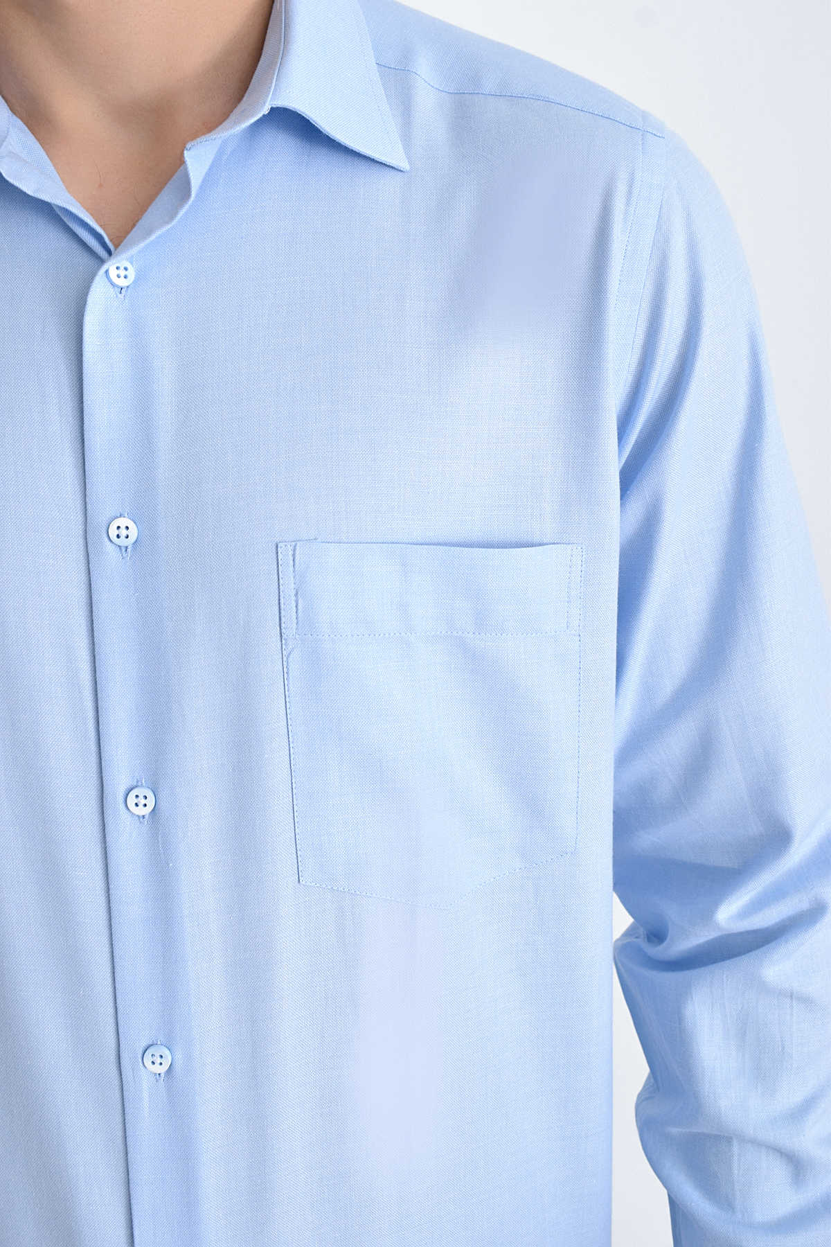 Classic Fit Long Sleeve Plain Cotton Blue Dress Shirt - MIB