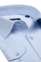 Classic Fit Pin Check Cotton Blend Ice Blue Dress Shirt