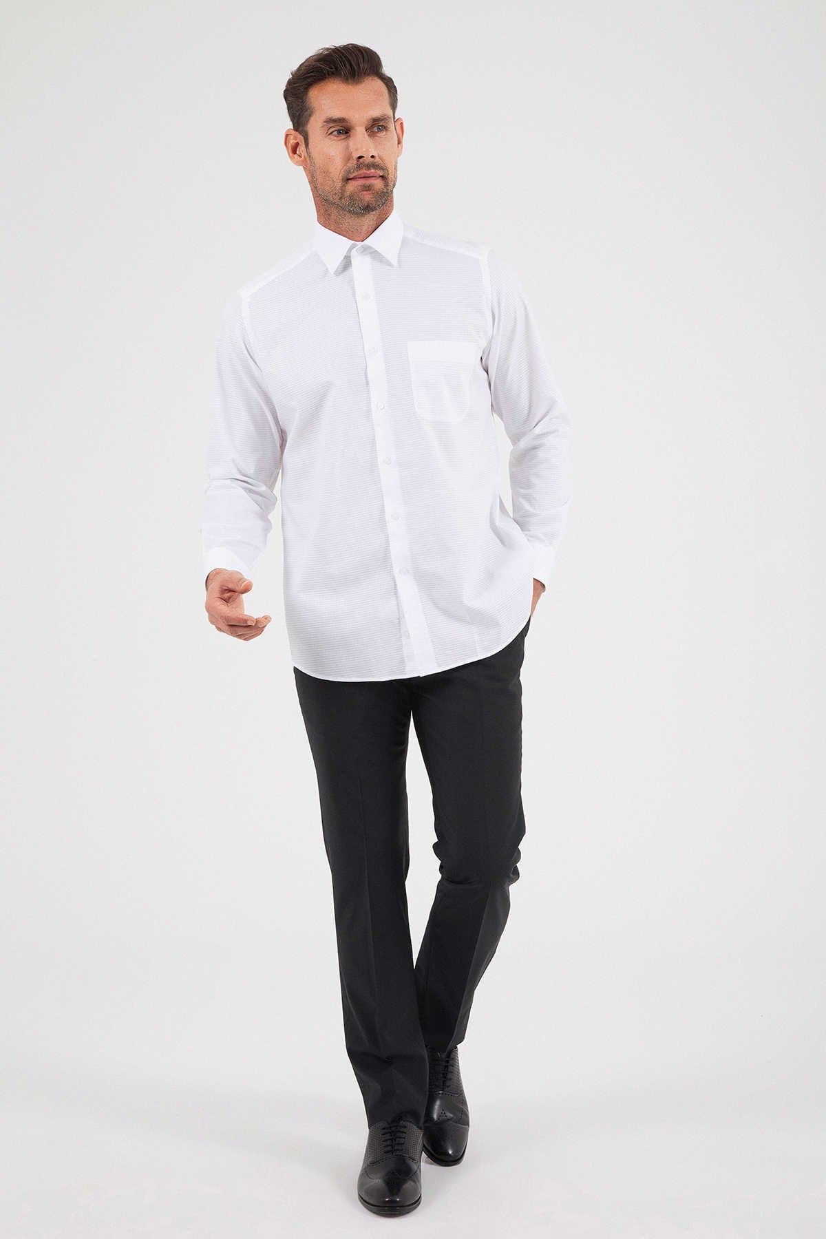 Classic Fit Pin Check Cotton White Dress Shirt - MIB