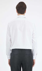 Classic Fit Pin Check Long Sleeve Cotton White Dress Shirt