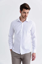 Classic Fit Plain Cotton Blend White Dress Shirt - MIB