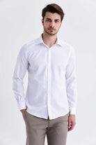 Classic Fit Plain Cotton Blend White Dress Shirt - MIB