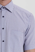 Classic Fit Short Sleeve Checked Cotton Blend Dress Shirt