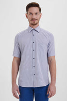 Classic Fit Short Sleeve Checked Cotton Blend Dress Shirt