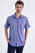 Classic Fit Short Sleeve Cotton Blue Dress Shirt - MIB