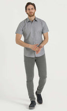 Classic Fit Short Sleeve Cotton Gray Dress Shirt - MIB