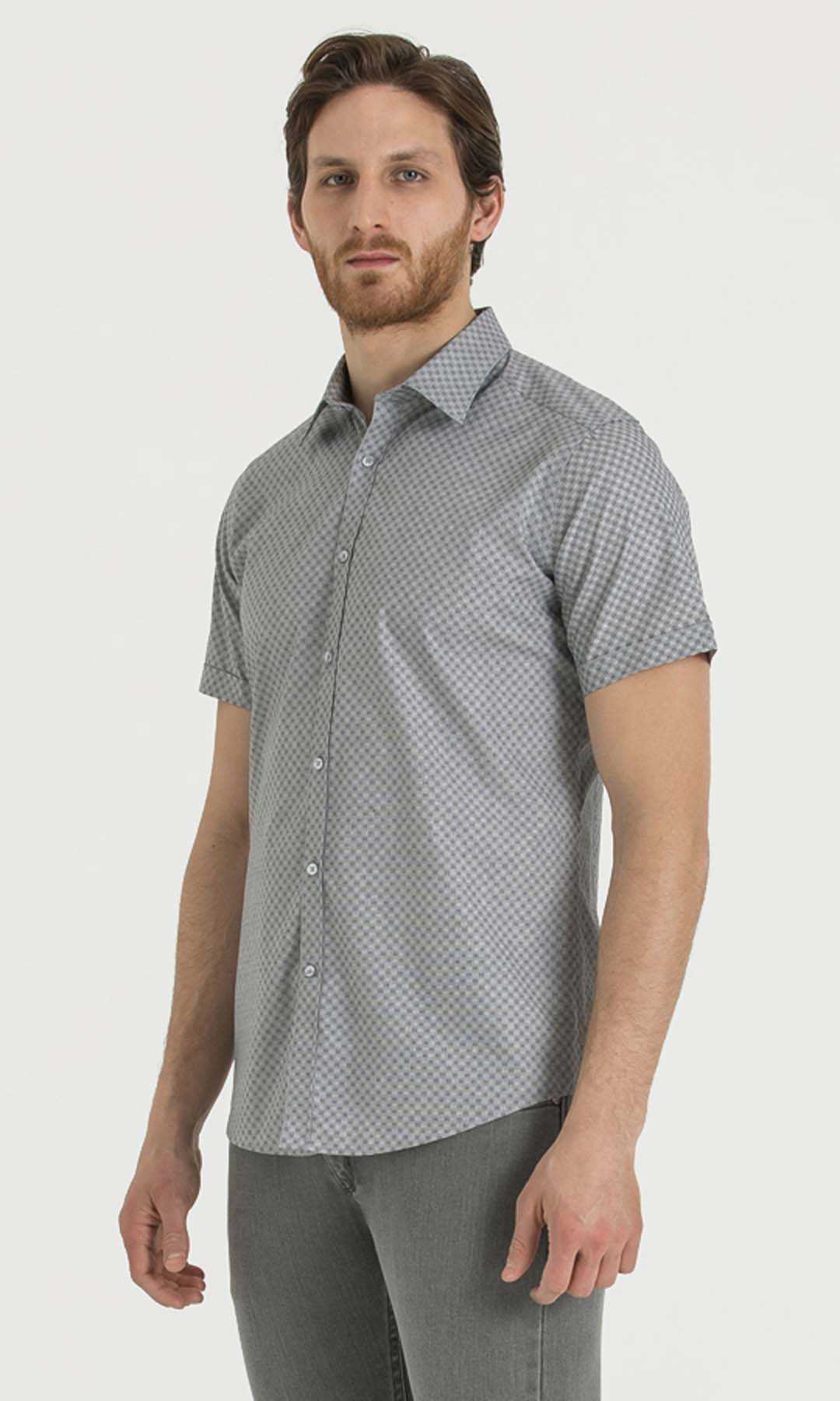 Classic Fit Short Sleeve Cotton Gray Dress Shirt - MIB