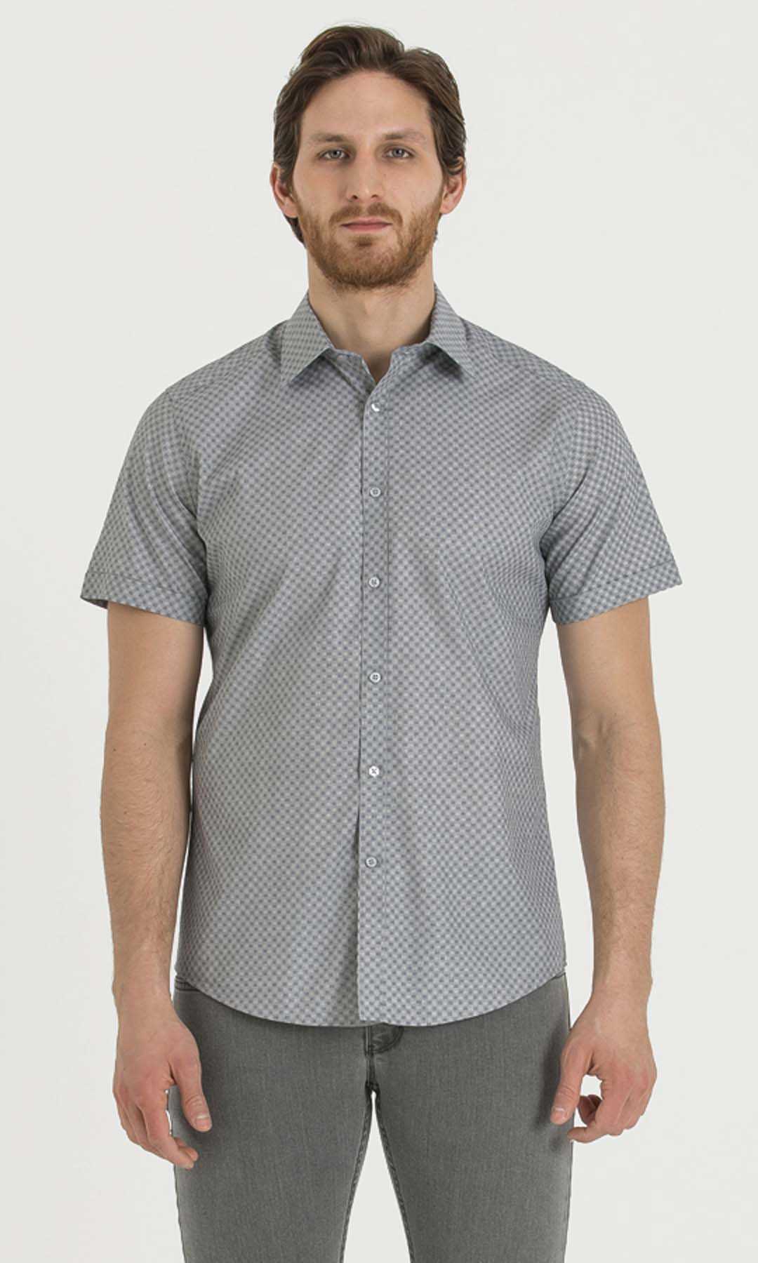 Classic Fit Short Sleeve Cotton Gray Dress Shirt - MIB