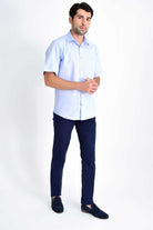 Classic Fit Short Sleeve Cotton Light Blue Dress Shirt - MIB