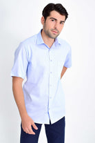 Classic Fit Short Sleeve Cotton Light Blue Dress Shirt - MIB