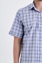 Classic Fit Short Sleeve Plaid Cotton Gray Dress Shirt - MIB