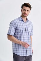 Classic Fit Short Sleeve Plaid Cotton Gray Dress Shirt - MIB