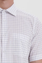 Classic Fit Short Sleeve Plaid Cotton White Dress Shirt