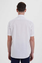 Classic Fit Short Sleeve Plaid Cotton White Dress Shirt