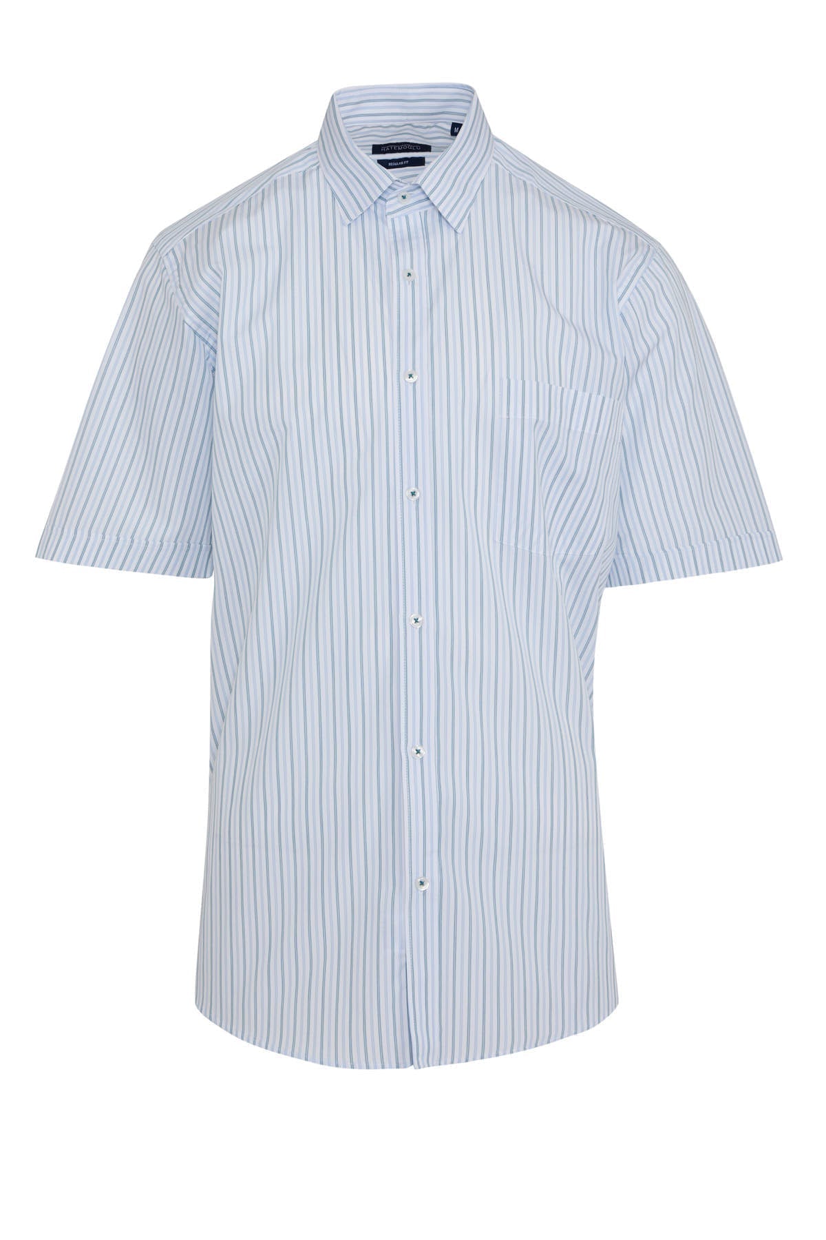 Classic Fit Short Sleeve Striped Cotton Green Dress Shirt