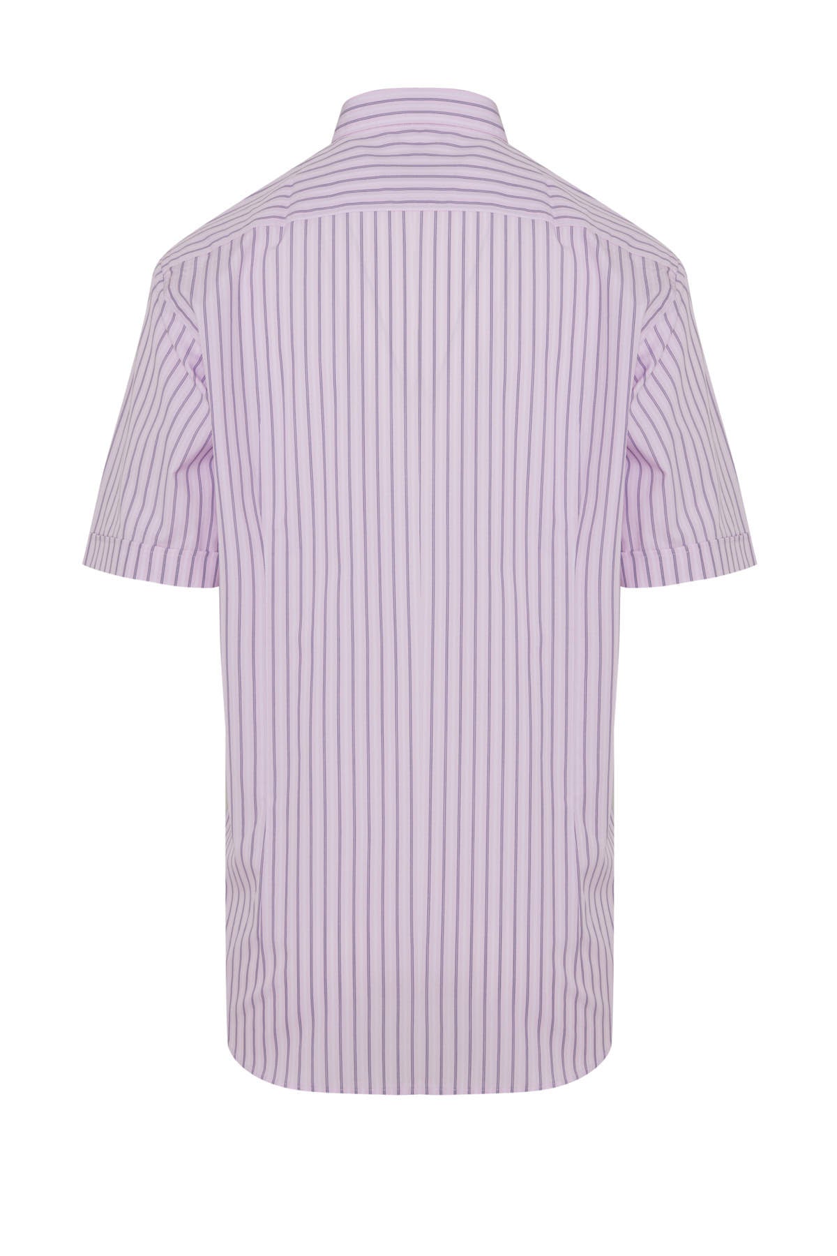 Classic Fit Short Sleeve Striped Cotton Pink Dress Shirt