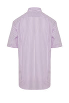 Classic Fit Short Sleeve Striped Cotton Pink Dress Shirt