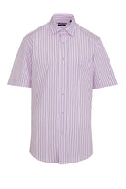 Classic Fit Short Sleeve Striped Cotton Pink Dress Shirt