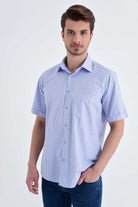 Classic Fit Tattersall Plaid Cotton Blend Blue Dress Shirt