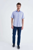 Classic Fit Tattersall Plaid Cotton Blend Blue Dress Shirt