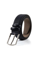 Classic Patterned Leather Black Belt Navy - MIB