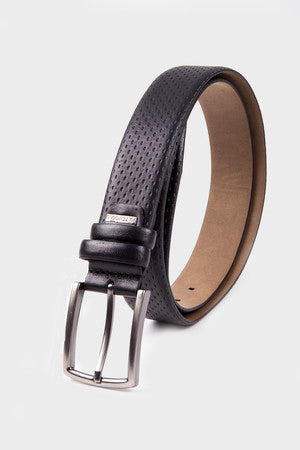 Classic Perforated Leather Black Belt - MIB