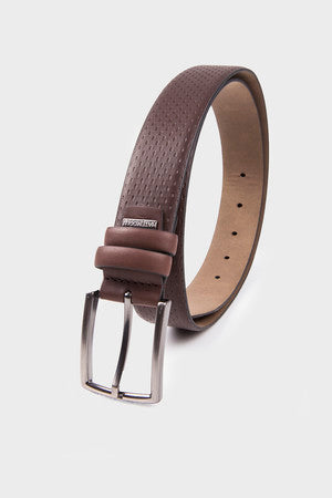 Classic Perforated Leather Brown Belt - MIB