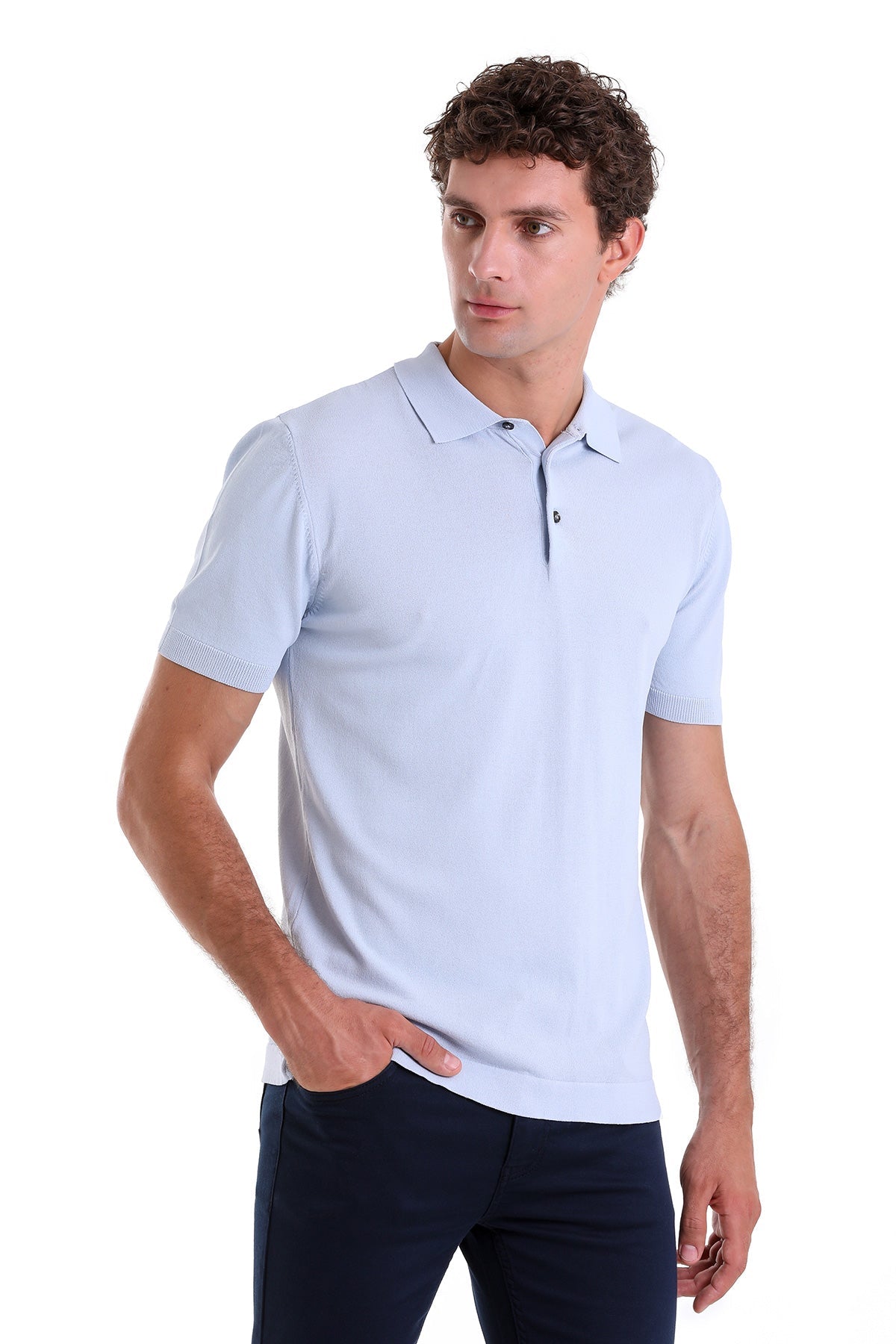 Comfort Fit Basic Light Blue Polo T-Shirt - MIB