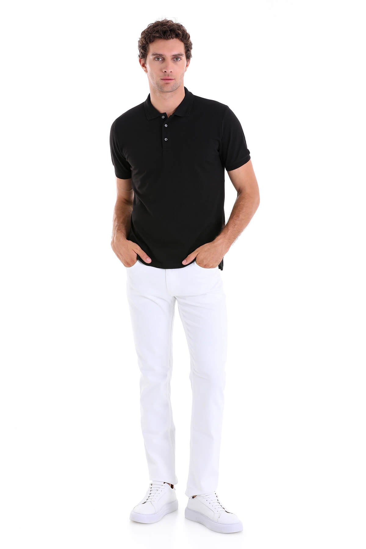 Comfort Fit Basic Plain 100% Cotton Black Polo T-Shirt - MIB