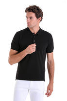 Comfort Fit Basic Plain 100% Cotton Black Polo T-Shirt - MIB