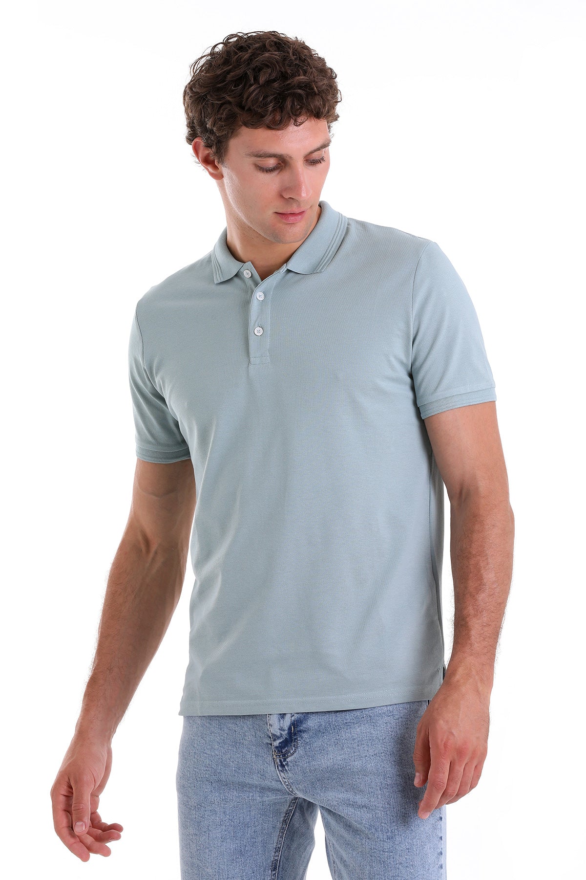 Comfort Fit Basic Plain 100% Cotton Blue Polo T-Shirt - MIB