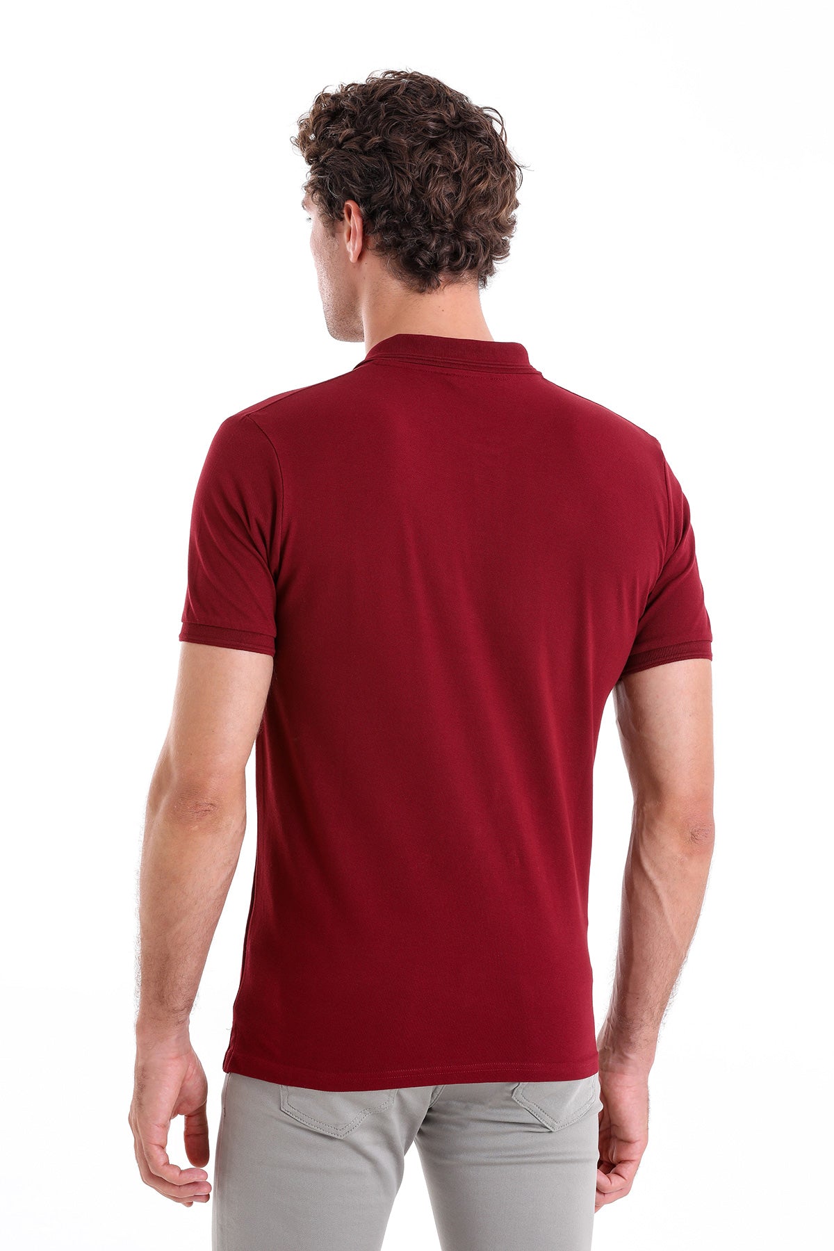 Comfort Fit Basic Plain 100% Cotton Burgundy Polo T-Shirt