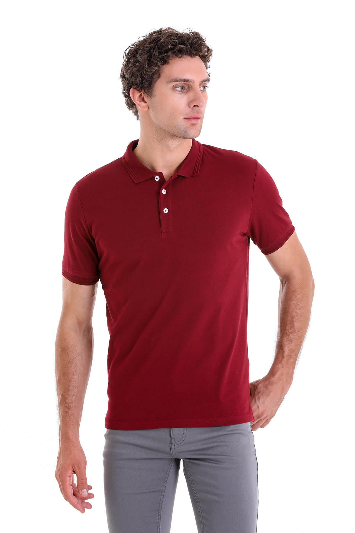 Comfort Fit Basic Plain 100% Cotton Burgundy Polo T-Shirt