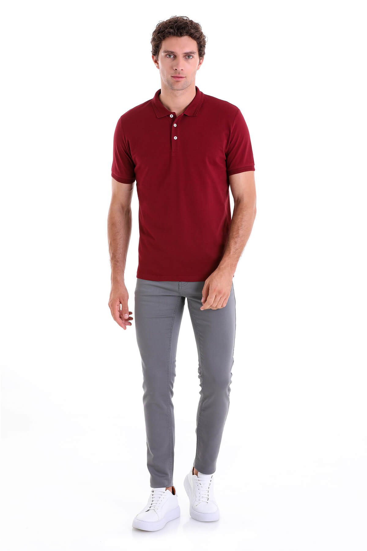 Comfort Fit Basic Plain 100% Cotton Burgundy Polo T-Shirt