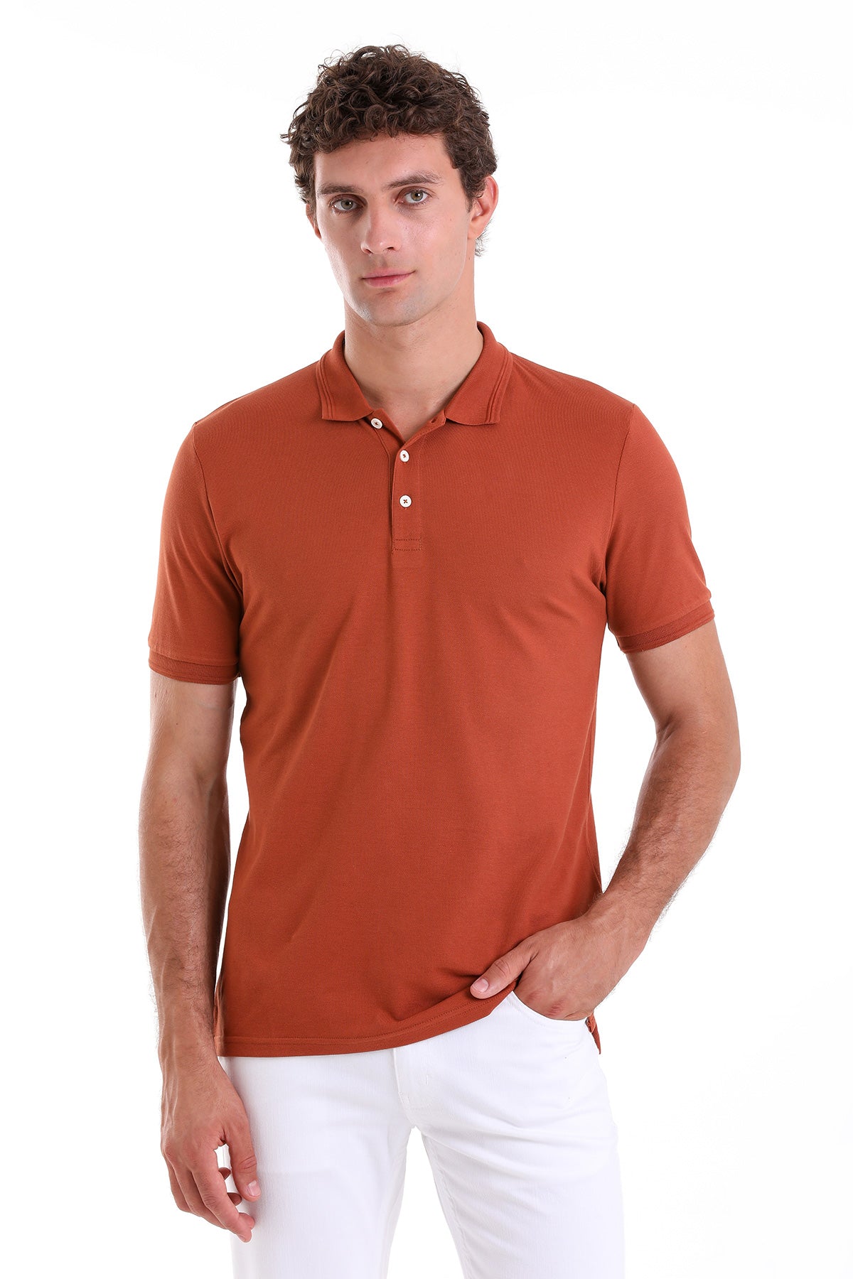 Comfort Fit Basic Plain 100% Cotton Cinnamon Polo T-Shirt