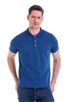 Comfort Fit Basic Plain 100% Cotton Indigo Polo T-Shirt