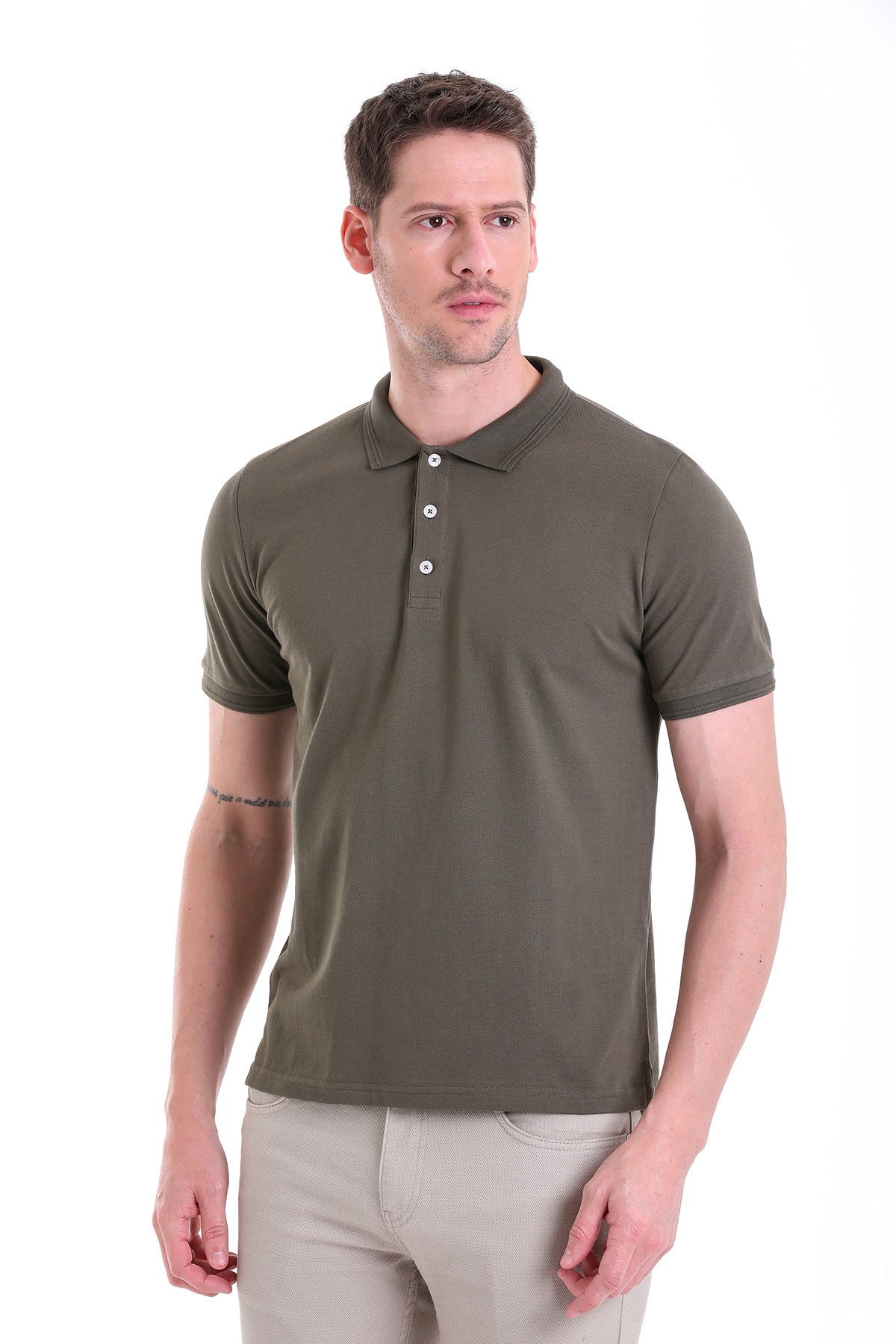 Comfort Fit Basic Plain 100% Cotton Khaki Polo T-Shirt - MIB