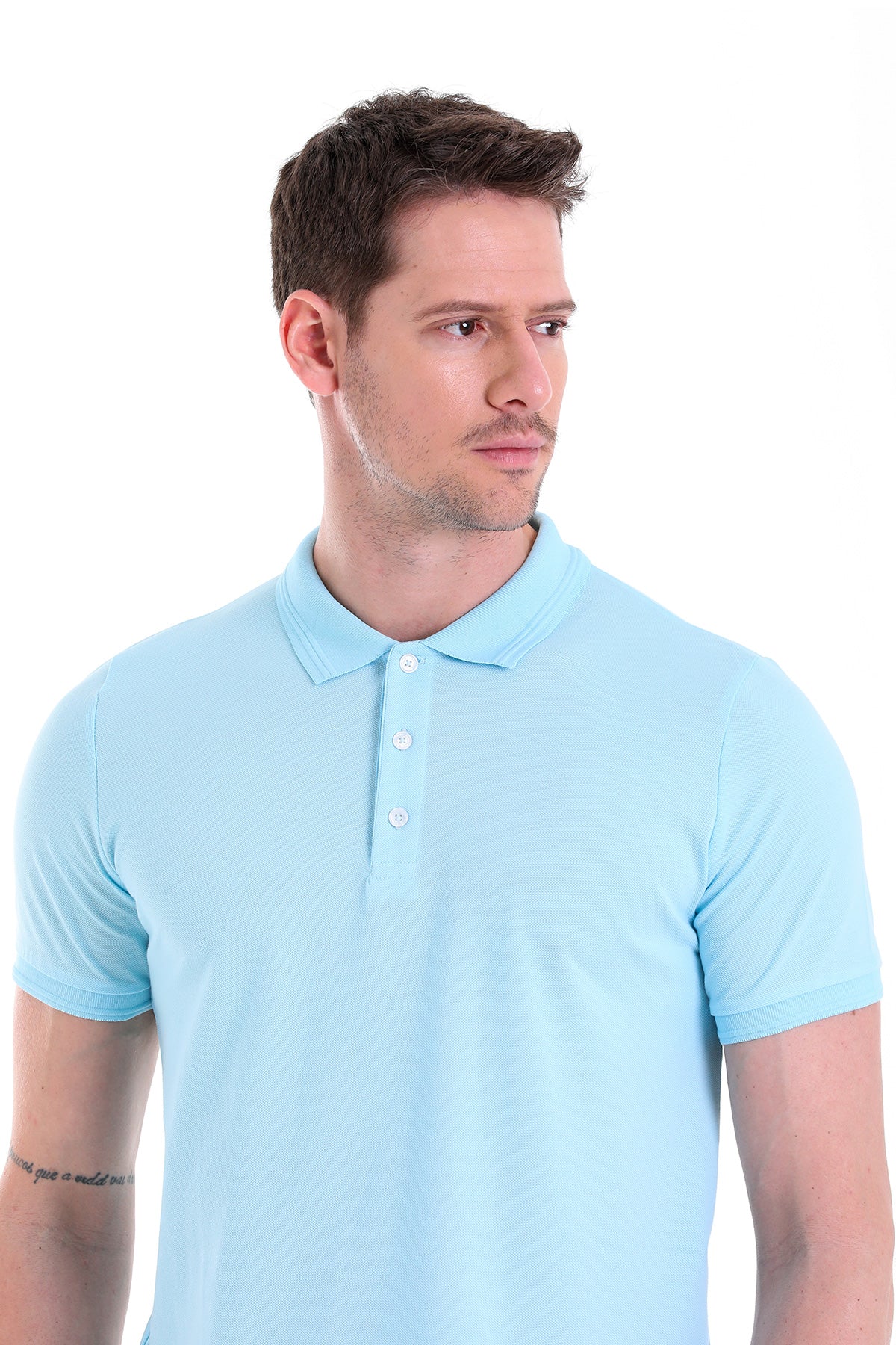 Comfort Fit Basic Plain 100% Cotton Light Blue Polo T-Shirt