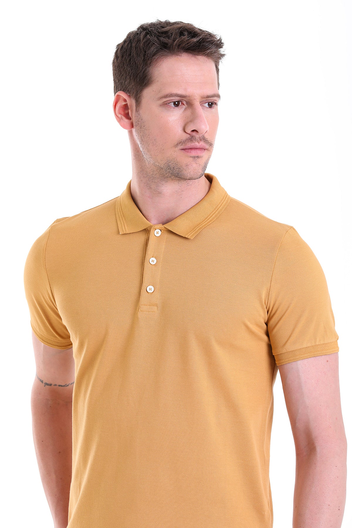 Comfort Fit Basic Plain 100% Cotton Mustard Polo T-Shirt