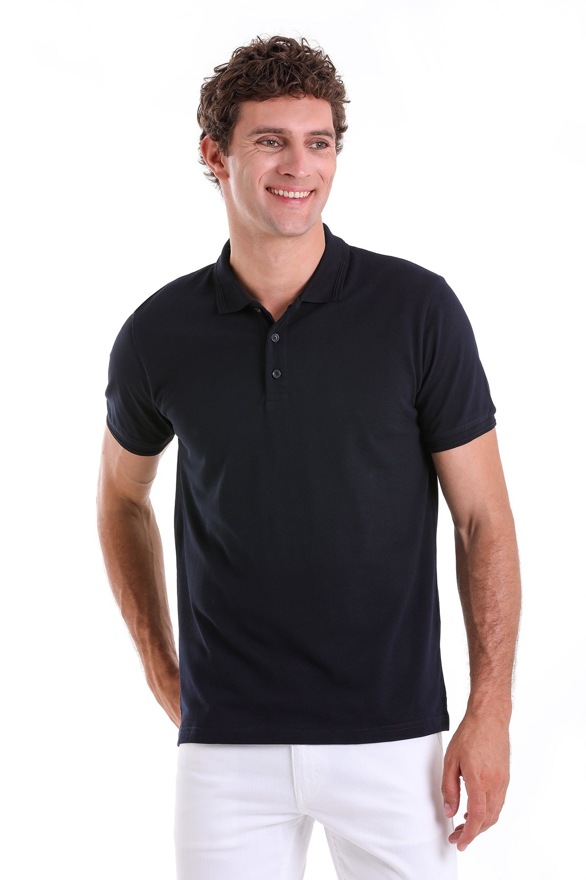 Comfort Fit Basic Plain 100% Cotton Navy Polo T-Shirt - MIB