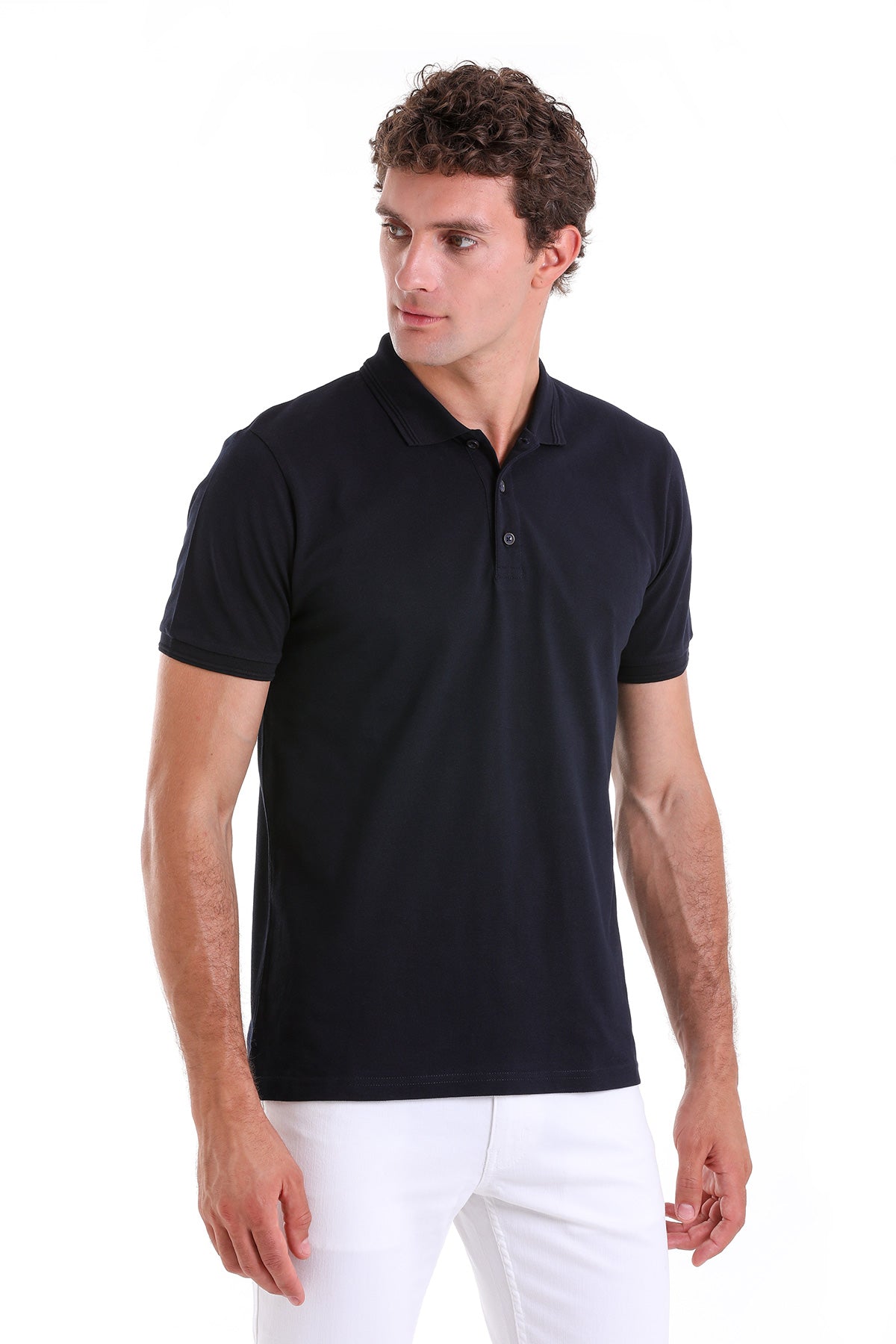 Comfort Fit Basic Plain 100% Cotton Navy Polo T-Shirt - MIB