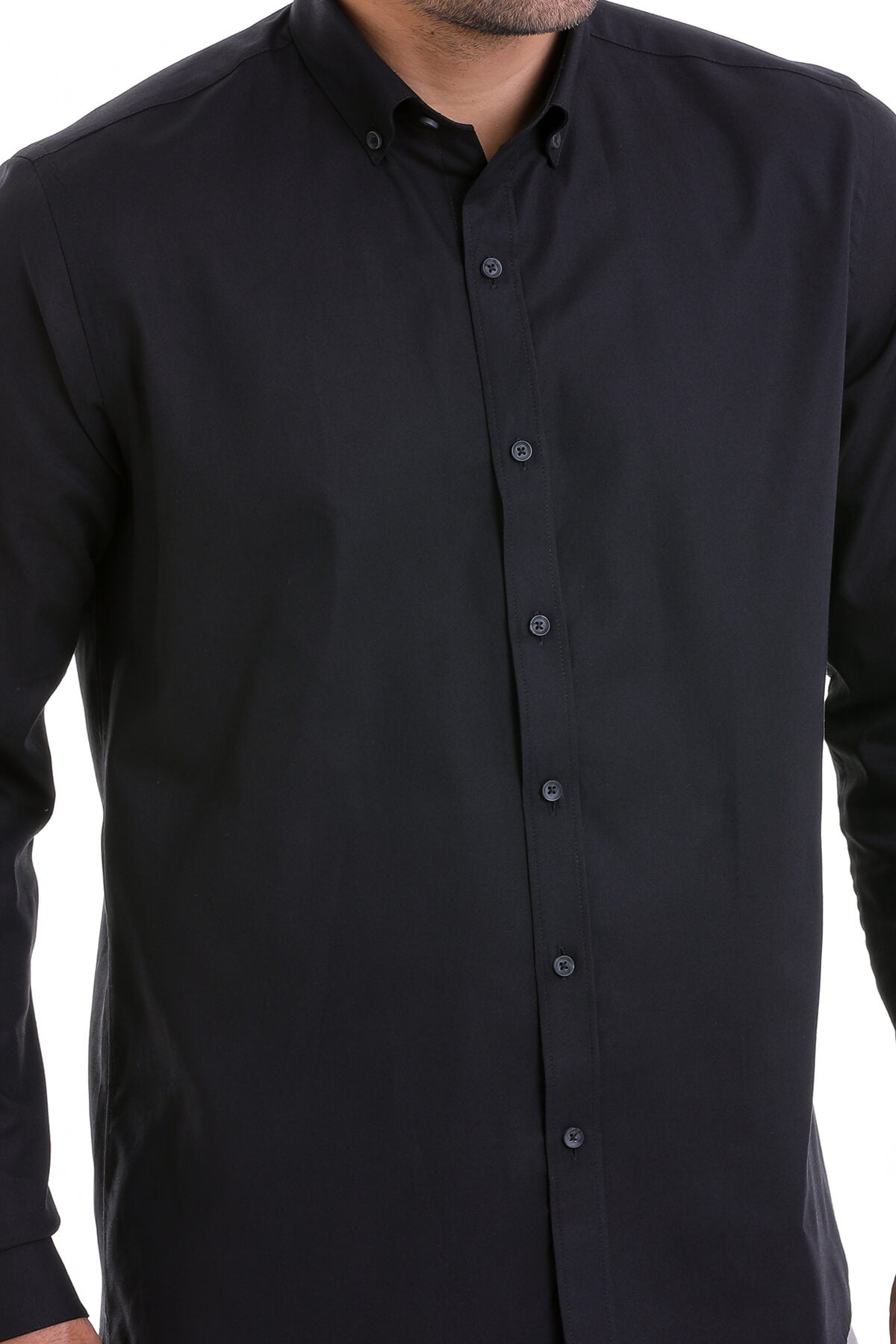 Comfort Fit Button-Down Collar Cotton Black Casual Shirt