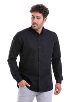 Comfort Fit Button-Down Collar Cotton Black Casual Shirt