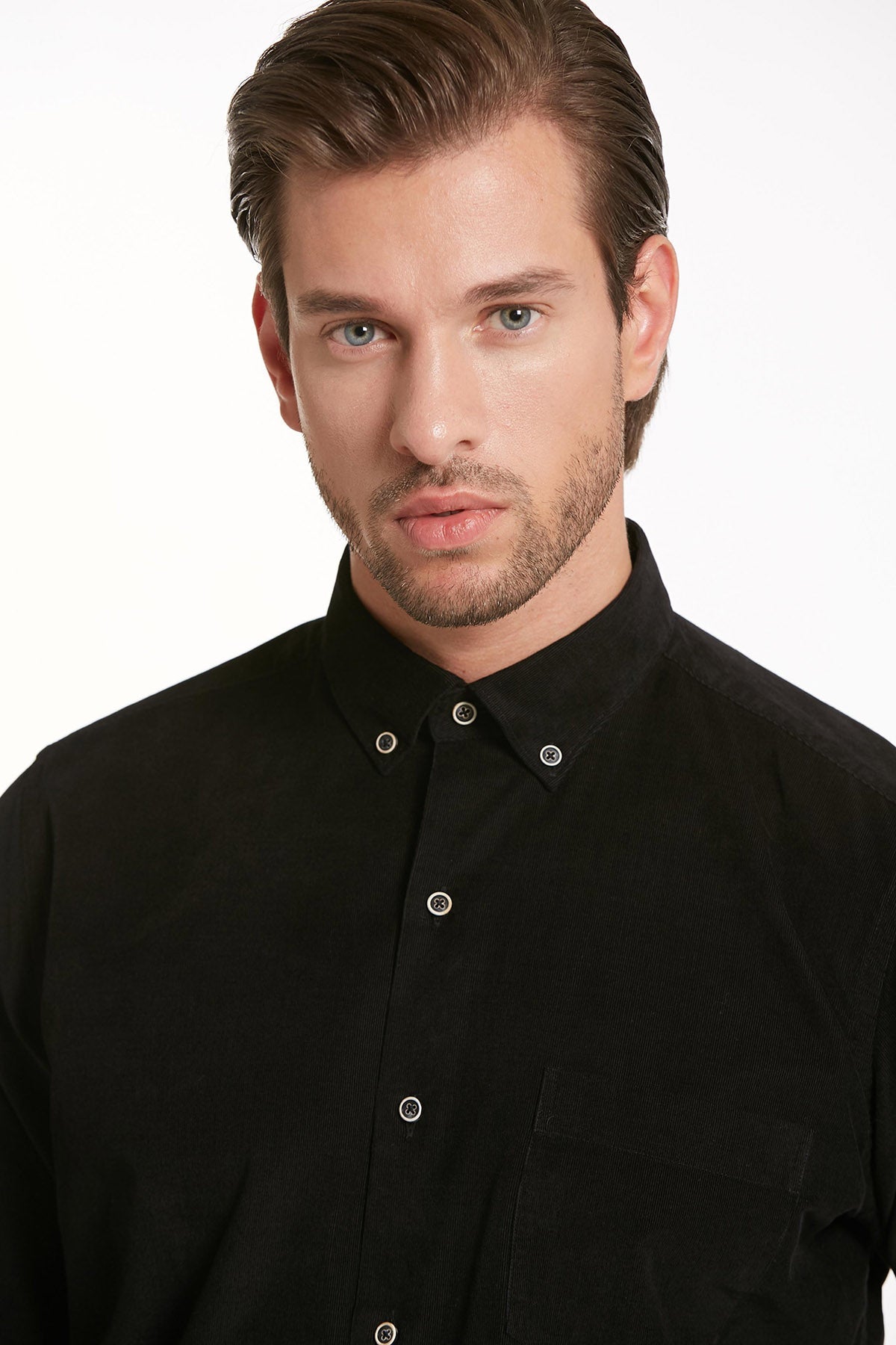 Comfort Fit Button-Down Collar Cotton Black Dress Shirt