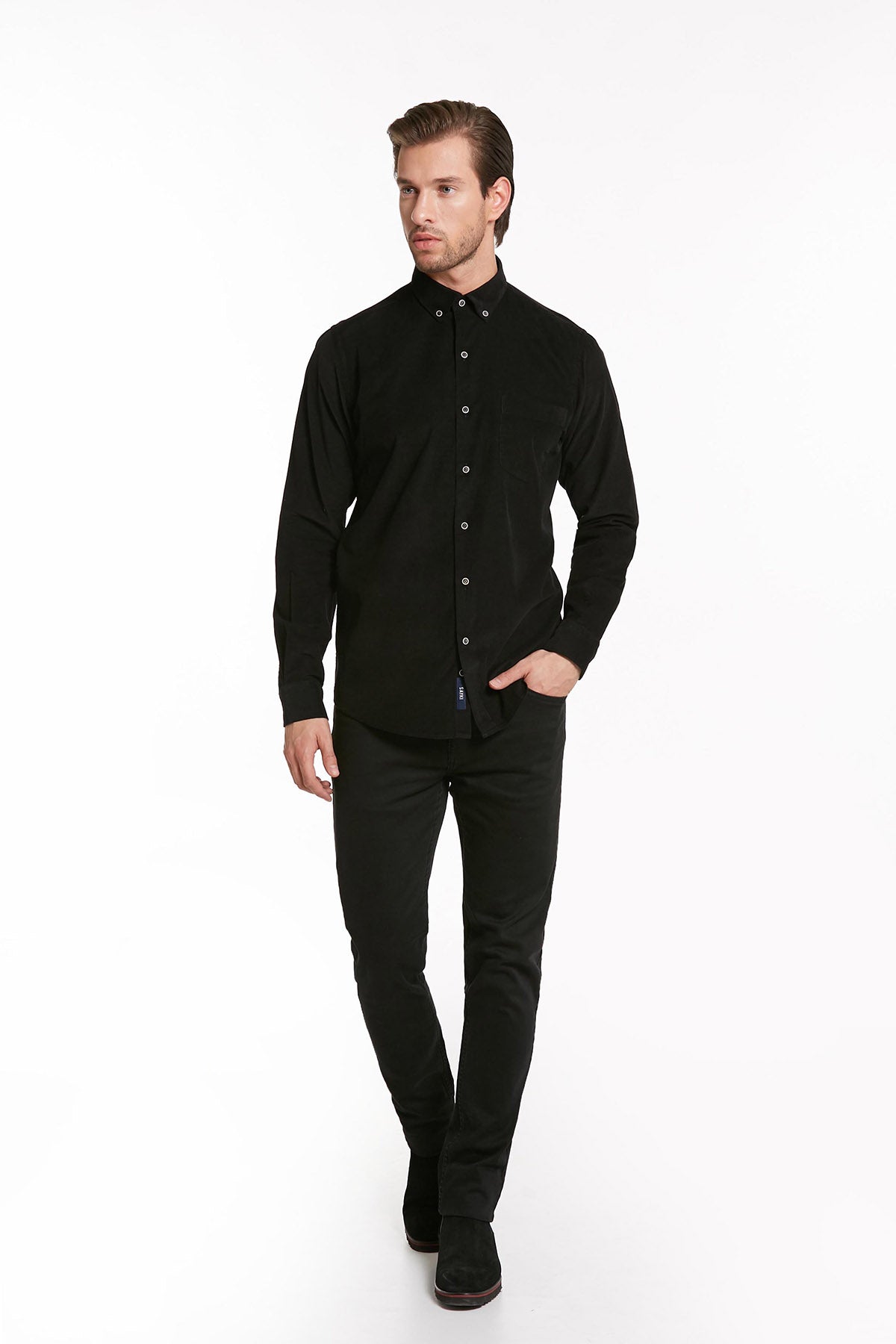 Comfort Fit Button-Down Collar Cotton Black Dress Shirt