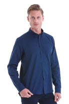 Comfort Fit Button-Down Collar Cotton Navy Casual Shirt