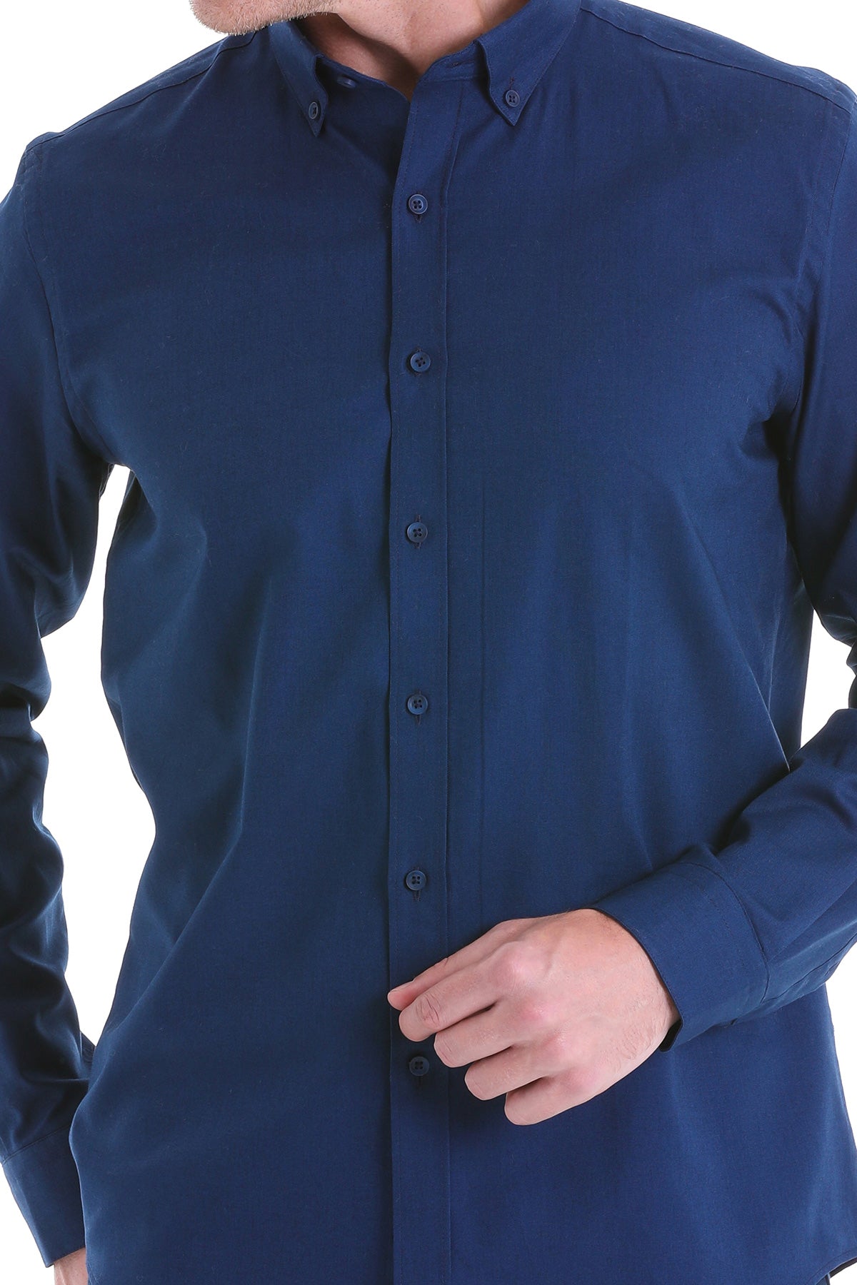 Comfort Fit Button-Down Collar Cotton Navy Casual Shirt