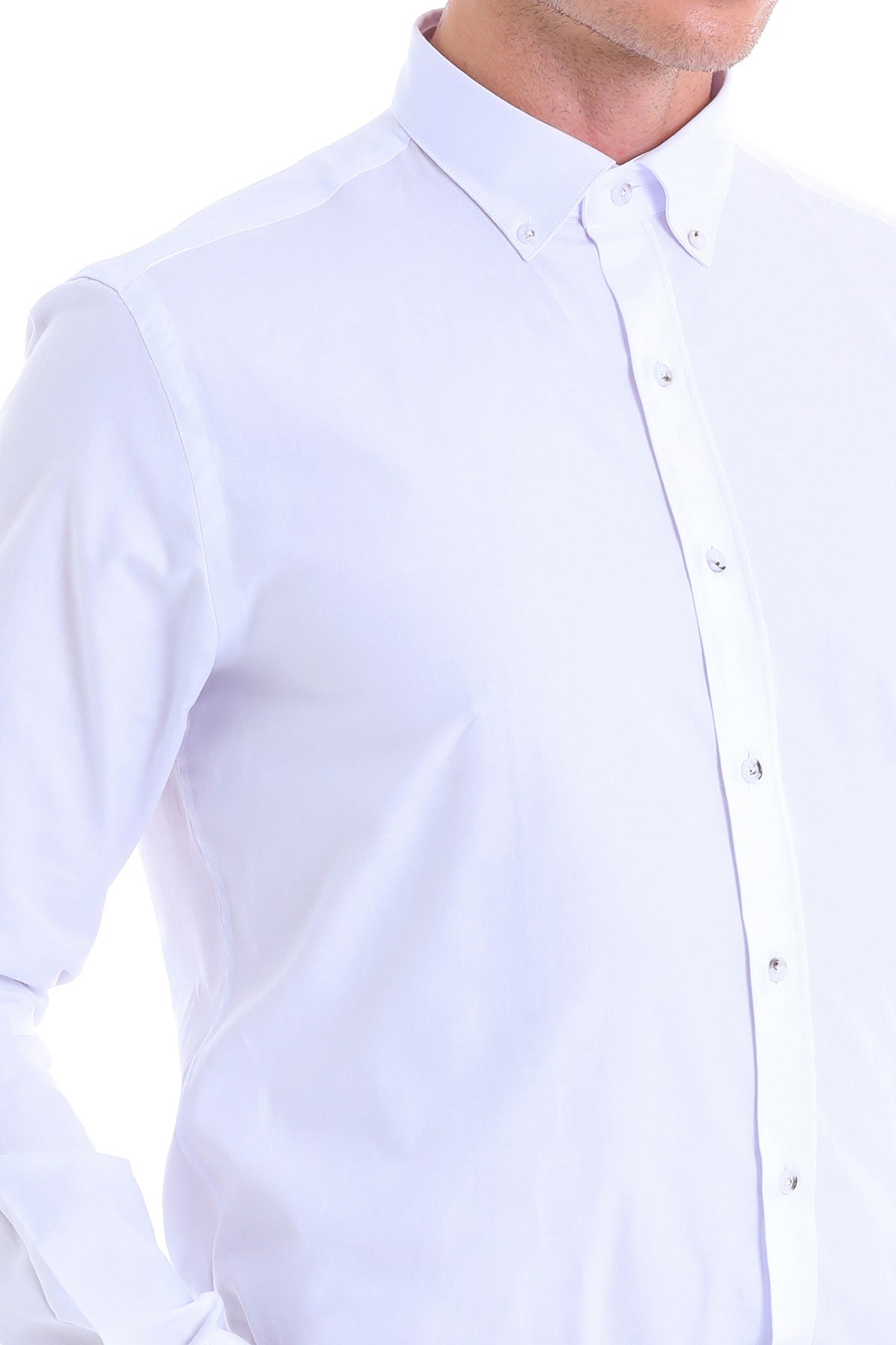 Comfort Fit Button-Down Collar Cotton White Casual Shirt