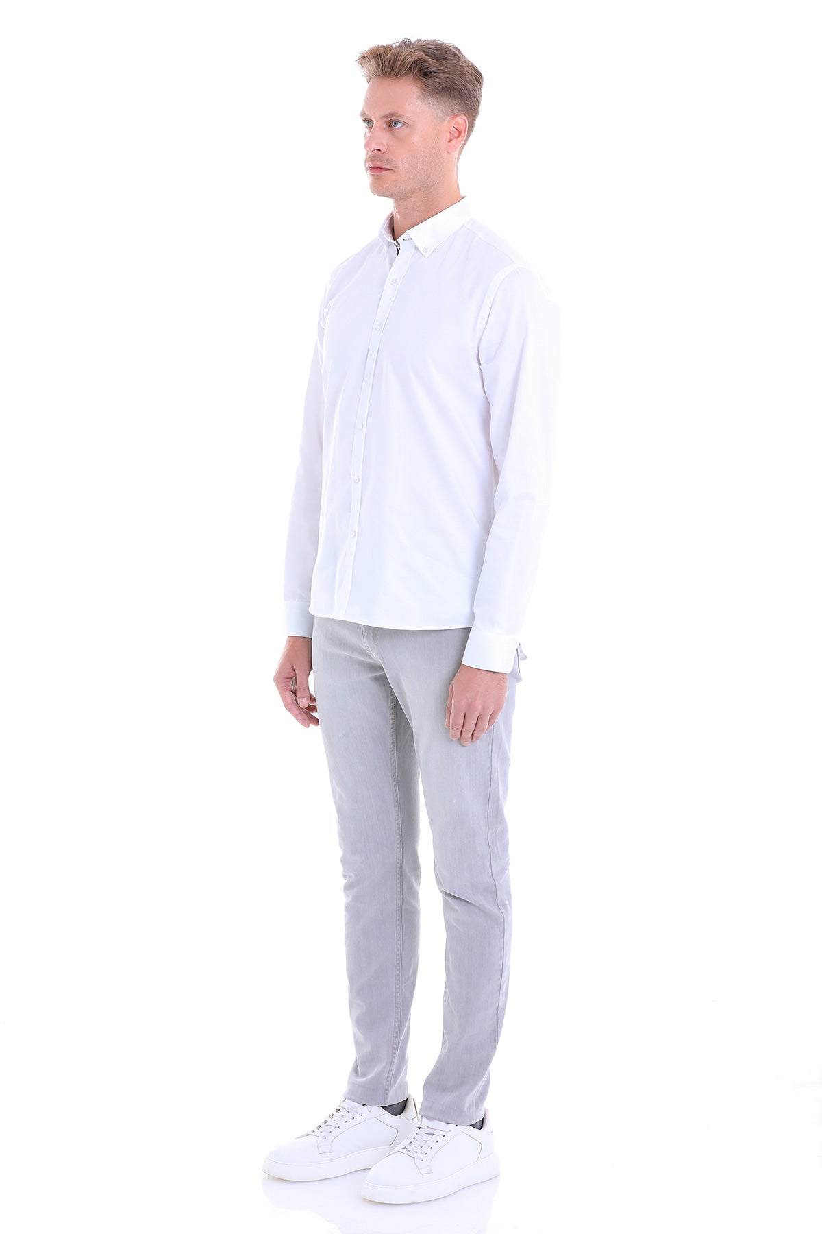 Comfort Fit Button-Down Collar Cotton White Dress Shirt