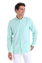 Comfort Fit Button-Down Collar Green Water Casual Shirt